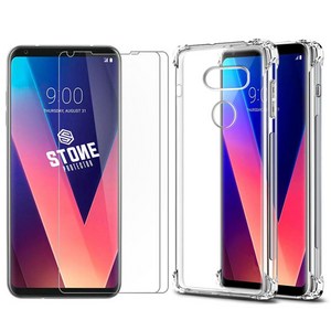 스톤스틸 LG V30 전용 투명 슬림 젤리 케이스 2개 + 전면 보호 필름 강화유리 2장 휴대폰