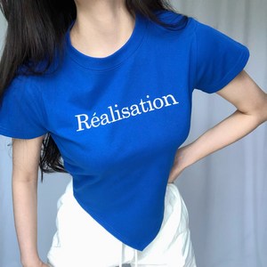 엘화야 lhuay 캐주얼 레터링 프린트 라운드넥 언발란스 반팔티