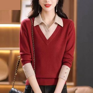 스코프어스 여성 데일리 브이넥 투피스 카라 스웨터 WC26