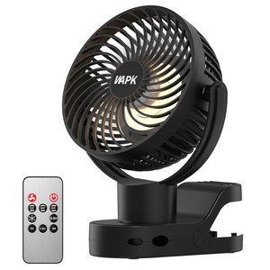 와피크 집게형 미니 무선 선풍기 F8 Pro USB충전식 탁상용 자동회전 무드등 유모차, 블랙