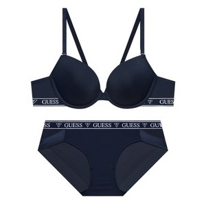 게스 언더웨어 오리지널 로고 네이비 브라 팬티 세트