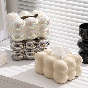 예꼼 버블 구름 티슈케이스 휴지케이스 세라믹 화장지 휴지커버 케이스 솜사탕 뭉툭 각티슈 마시멜로 휴지곽 사각, 크롬실버, 1개