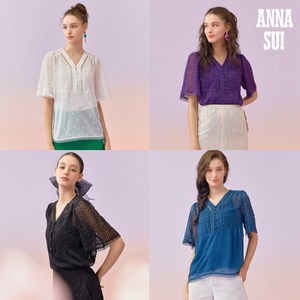 [안나수이] ANNA SUI 아일렛 자수 브이넥 블라우스+이너슬립 2종