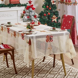 크리스마스 용품 레이스 자수 크리스마스 식탁보 뉴타임즈 Chistmas tablecloth, 140*100, 크리스마스 방울B, 1개