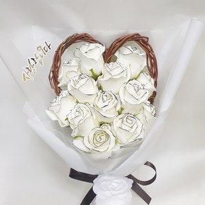 영하우스 화이트 라인 장미 하트 5월14일 로즈데이 비누꽃다발 선물, 라인 장미 화이트