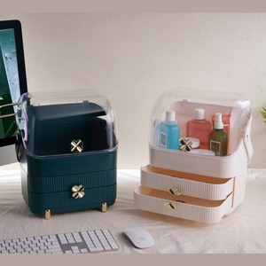 하로미 화장품 정리함 화장대 립스틱 수납함 향수 보관함 풀커버 정리대 2단 트레이, 2개, 베이지