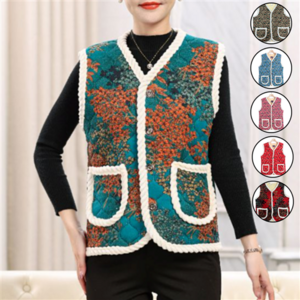 에즈 촌캉스룩 할머니조끼 꽃무늬조끼 털 누빔