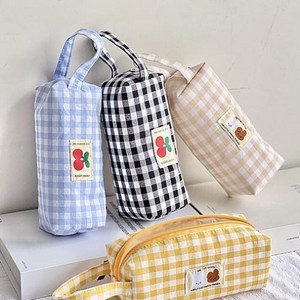 무무몰 내츄럴감성 체크 패브릭 필통, 블루