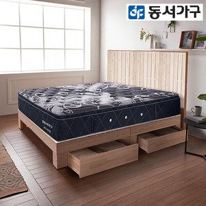 동서가구 숲 편백나무 100% 프레임 슬림헤드 2서랍 수납침대 킹 K+필로우탑 9존독립 매트리스 DF642932, 내추럴