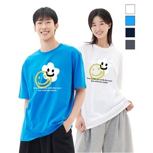 더팀 스마일별구름 남여공용 빅사이즈 S~4XL 20수 반팔 프린트 티셔츠 (4컬러)