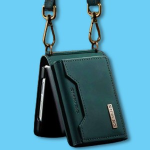 재미월드 Z플립5 프리미엄 힌지보호 수제 가죽 카드지갑케이스 [어깨끈제공}