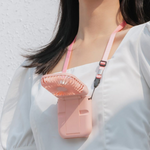 LUMANOKI 보조배터리 겸용 저소음 목걸이형 휴대용 미니선풍기, 핑크, 핑크