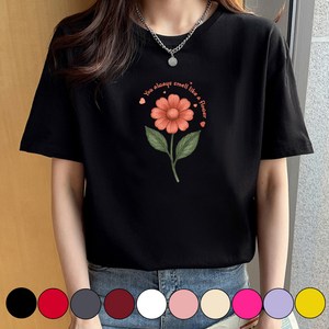 그리내 여성 라운드넥 여름 플라워 시원한 반팔티 커플티 캐릭터 이너 홈웨어 프린팅 티셔츠