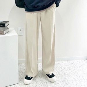 홈인박스 밴딩 더블턱 면 와이드 슬랙스 빅사이즈 면바지 팬츠