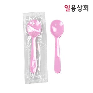 [ILYONG] 일회용 빙수 아이스크림 스푼 CI 소 85mm 줄줄이 개별포장 3000개 분홍, 1개