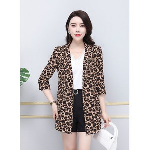 라오농 레오파드 빅사이즈 트렌치코트 더블 무릎 롱 패션 정장 넥 트렌치 코트 여+d2509LL 호피무늬