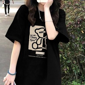 글램디아 여성 베어 프린팅 오버핏 반팔 티셔츠