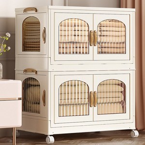 JKC 3면도어 투명 폴딩박스 이동식 다용도 수납정리함 옷정리 대용량 리빙박스, 1세트, 폴딩수납박스_대형3단