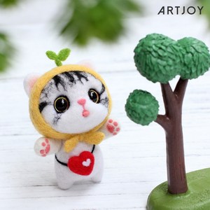 아트조이 DIY 양모펠트 키링 키트 노란 모자 고양이, 1개