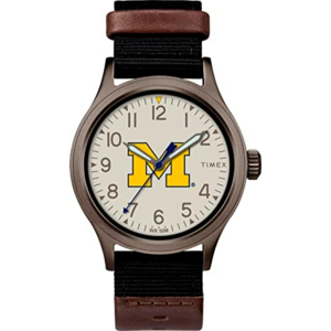 Timex Men's Collegiate Clutch 40mm Watch Alabama Cimson Tide with Black Fabic & Bown Leathe St