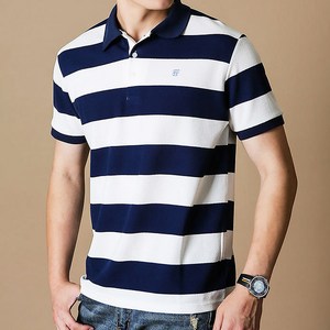 블루포스 코리아 스트라이프 이델 반팔카라티 줄무늬 단가라 자수 로고 반팔티