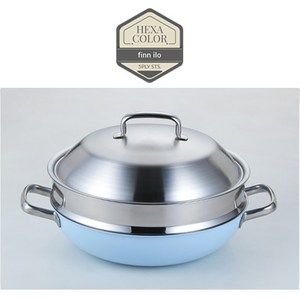백화점전용-[finn ilo] 핀일로 헥사 칼라스텐 통5중 28cm 파티웍+스텐뚜껑+찜기 (4color), 1개, 오션블루