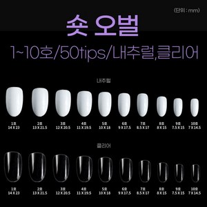 네일아트판 리필팁 숏오벌 네일팁 50tips, 내추럴-5호, 1개