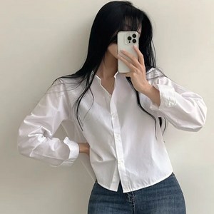 쪼예 데일리 코디템 루즈핏 세미 크롭 긴팔 셔츠