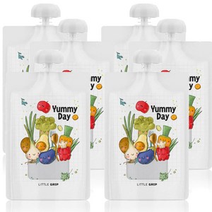 리틀그립 세이지 이유식 파우치 재사용 다회용 50회 가능, 1세트, 6개입