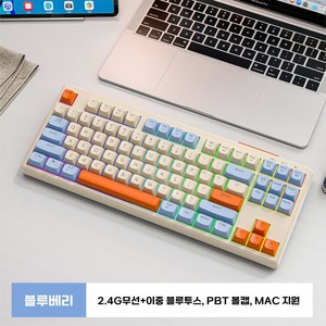 PBT 키캡 2.4G 무선 기계식 게이밍 키보드 블루투스연결지원 맥호환 무접점키보 드듀얼 모드 키보드, 블루베리