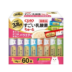 이나바 챠오 스고이 유산균 츄르 버라이어티 14g 60개입 고양이간식, SC-389 참치&가다랑어&치킨 버라이어티