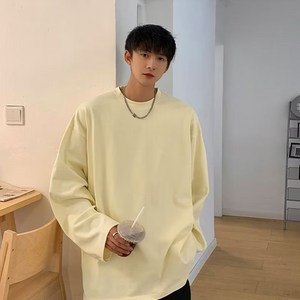 다이나믹피플 남자 긴팔티 오버핏 면 라운드 무지 티셔츠