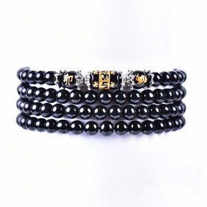 아누삼사 소원성취 육자진언 흑요석 108 염주 팔찌