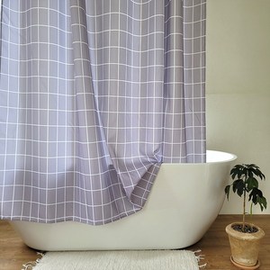 글랑앤 패브릭 방수 욕실 샤워 커튼, 체크 그레이, 1개