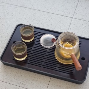 투썬빌리지 뱀부 다도용 차판 티트레이 퇴수기 압축대나무 받침대 산수 우드 쟁반 직사각형, 1개