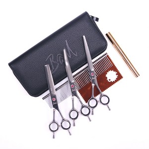 밤돌이네 프리미엄 7인치 애견미용가위 홈케어 세트, 1개, 핑크볼트