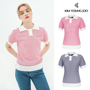 김영주 여성 골프웨어 여름 스트라이프 와이드 니트 경량 기능성 반팔 스포츠 상의