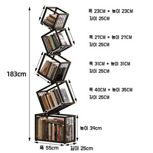 독창적인 책장 책 선반 디스플레이랙 인테리어책장 3단 4단 5단 책꽂이, 5단 (55x25x183 cm)