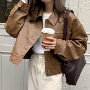 여성용 PU 재킷 가죽 카라넥 아우터 숏 자켓 Women's Jacket 뉴타임즈