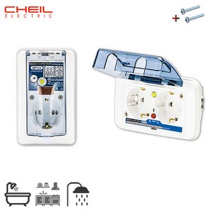 연서전기조명 제일전기공업 방우누전차단콘센트 1구 2구 방우콘센트 화장실 욕실 샤워실 세탁실 GF114 누전방우콘센트 CHEIL, 1번 콘센트 세로형 1구, 1개