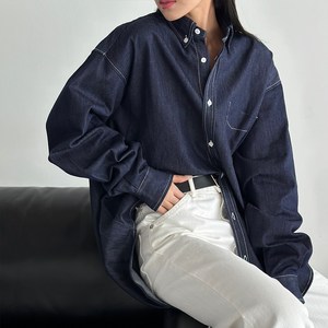 스티치 오버핏 데님 셔츠