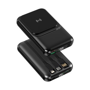 무선 15W 고속충전 맥세이프 대용량 보조배터리 20000mAh 케이블 일체형 PD22.5W 호환, 블랙, W010