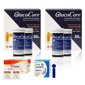 녹십자MS 글루코케어 혈당시험지 혈당측정지 100매+사은품(채혈침+알콜솜), 1세트