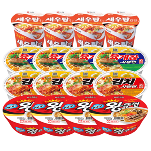 농심 육개장사발면 4개+김치사발면 4개+새우탕면 4개+팔도 미니왕뚜껑 4개, 1세트