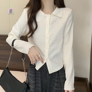 레티고 카라 엠보싱 슬림핏 얇은 긴팔 셔츠