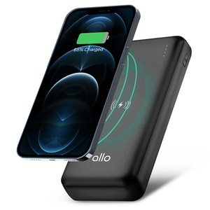 알로코리아 C타입 무선 고속충전 보조배터리 20000mAh, allo2000WPD, 블랙