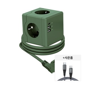 에코너 큐브 멀티탭 C타입 3구 4000W 고용량 + 100w 고속케이블 증정, MT02 그린, 1개, 1.8m