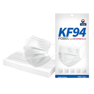 포벨 아로하 황사 방역용 마스크 대형 KF94, 10개입, 1개, 흰색