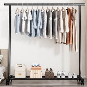 ELSECHO 이동식 옷걸이 업그레이드 행거 선반행거 150cm, 블랙