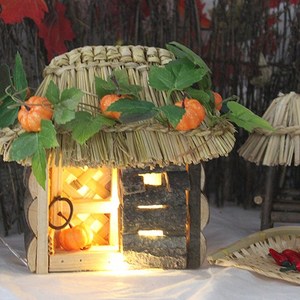 [Her1088] 호박넝쿨과 초가집 모형 가을 인테리어 전통 소품 시골풍경 호박모형 시골집, 호박넝쿨초가집+LED와이어전구(2m)